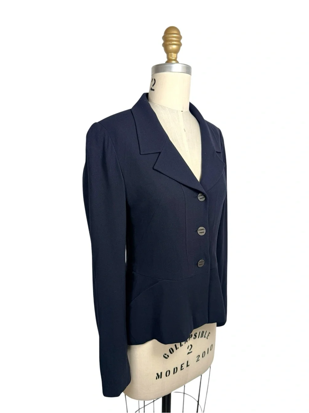 Vintage Chanel Navy Logo Button Tailored Blazer FR38
